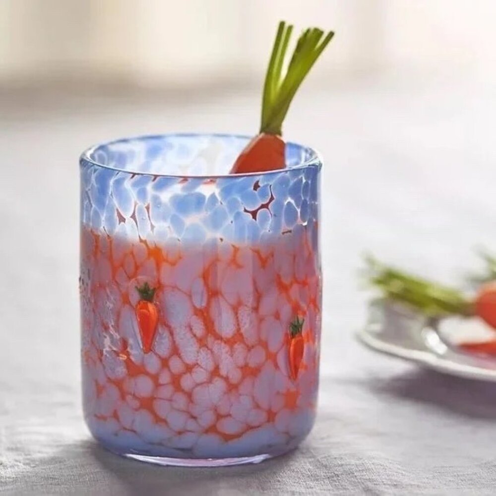 NEW Anthropologie Blue Easter Carrot Icon Confetti Juice Glass 17.25 OZ - Picture 2 of 2